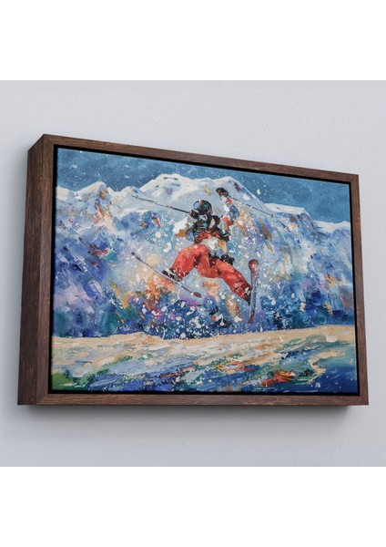 Çerçeveli Serbest Stil Kayan Kayakçı Duvar TABLOSU-3482