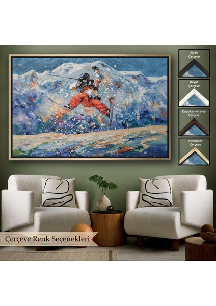 Çerçeveli Serbest Stil Kayan Kayakçı Duvar TABLOSU-3482