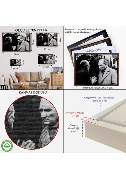 Çerçeveli Atatürk Portre Tablosu Mustafa Kemal Atatürk Dikdörtgen Dekoratif Kanvas TABLO-147 indirimleri