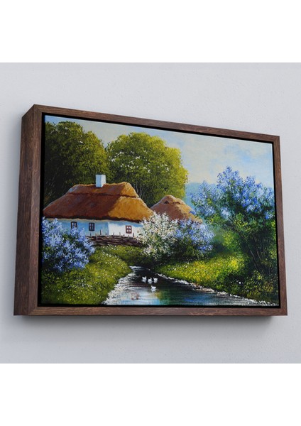 Çerçeveli Akarsu Kenarındaki Köy Evi Yağlıboya Dekoratif Kanvas Duvar TABLOSU-3637 fiyatları