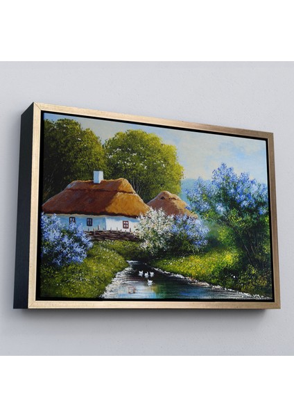 Çerçeveli Akarsu Kenarındaki Köy Evi Yağlıboya Dekoratif Kanvas Duvar TABLOSU-3637 modelleri