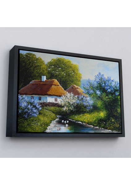 Çerçeveli Akarsu Kenarındaki Köy Evi Yağlıboya Dekoratif Kanvas Duvar TABLOSU-3637 fırsatları