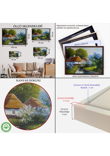 Çerçeveli Akarsu Kenarındaki Köy Evi Yağlıboya Dekoratif Kanvas Duvar TABLOSU-3637 indirimleri