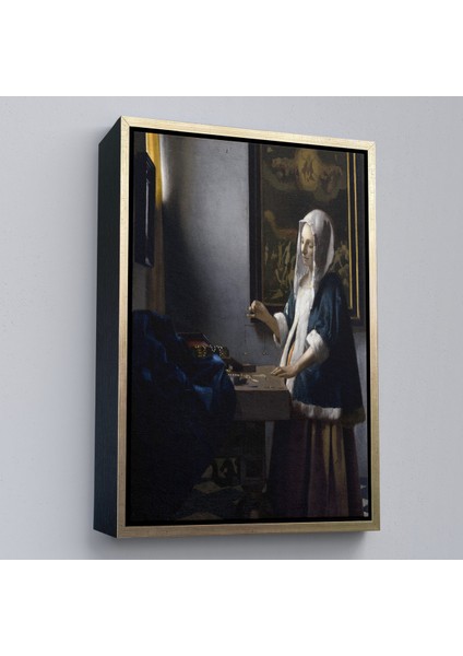 Çerçeveli Johannes Vermeer - Teraziyi Tutan Kadın Tablosu - A Woman Holding A BALANCE-7500 modelleri