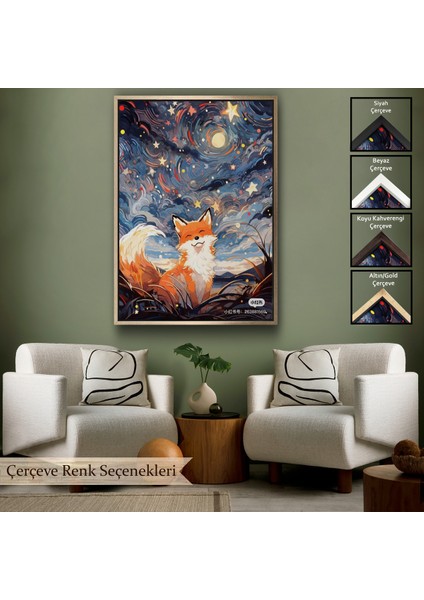 Çerçeveli Soyut Ormandaki Sarı Tilki TABLOSU-7839