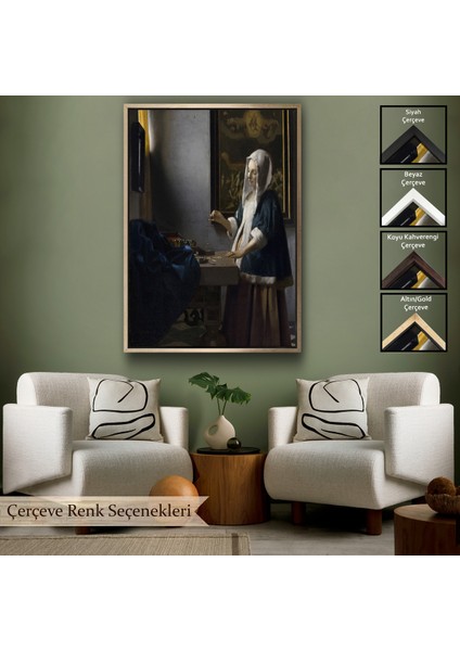 Çerçeveli Johannes Vermeer - Teraziyi Tutan Kadın Tablosu - A Woman Holding A BALANCE-7500
