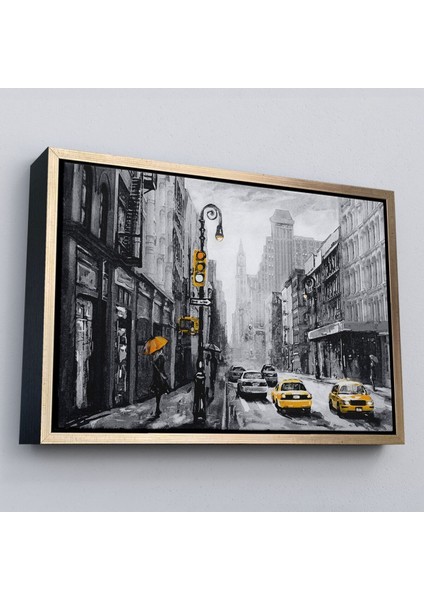 Çerçeveli New York Sokakları ve Sarı Taksi Yağlıboya Görünüm Kanvas TABLO-3552 fiyatları