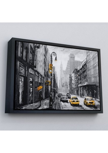 Çerçeveli New York Sokakları ve Sarı Taksi Yağlıboya Görünüm Kanvas TABLO-3552 modelleri
