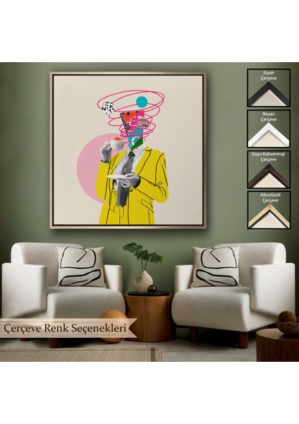 Çerçeveli Çizgi Roman Kahramanı Kahvesini Yudumluyor Pop Art Kanvas TABLO-5066