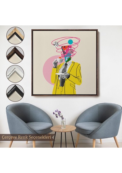Çerçeveli Çizgi Roman Kahramanı Kahvesini Yudumluyor Pop Art Kanvas TABLO-5066