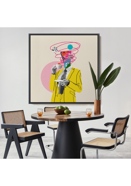 Çerçeveli Çizgi Roman Kahramanı Kahvesini Yudumluyor Pop Art Kanvas TABLO-5066