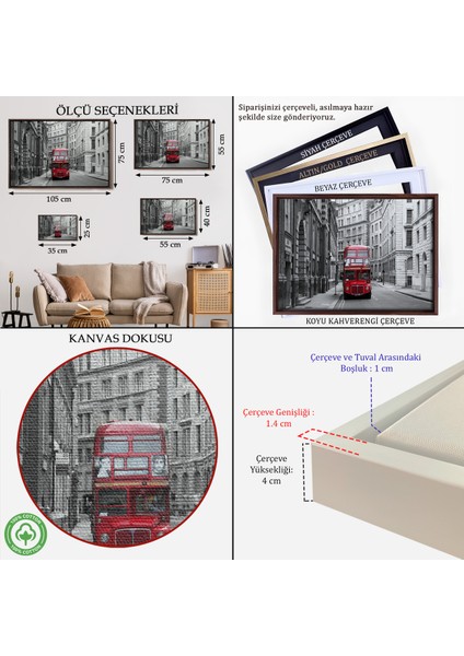 Çerçeveli Londra Kırmızı Otobüs TABLOSU-6622 indirimleri