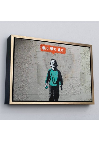 Çerçeveli Bansky Takipçisi Olmadığı Için Ağlayan Sosyal Medya Cocugu Kanvas TABLO-5021