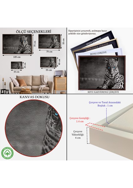 Çerçeveli Mavi Gözlü Leopar Dekoratif Kanvas TABLO-1162 indirimleri