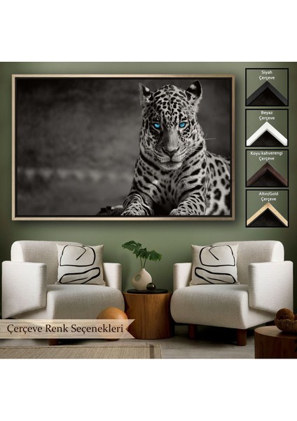 Çerçeveli Mavi Gözlü Leopar Dekoratif Kanvas TABLO-1162