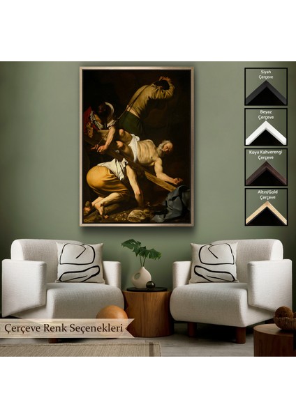 Çerçeveli Caravaggio - Aziz Petrus'un Çarmıha Gerilmesi Tablosu - Crucifixion Of Saint PETER-8106