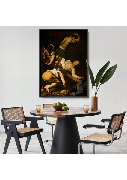 Çerçeveli Caravaggio - Aziz Petrus'un Çarmıha Gerilmesi Tablosu - Crucifixion Of Saint PETER-8106