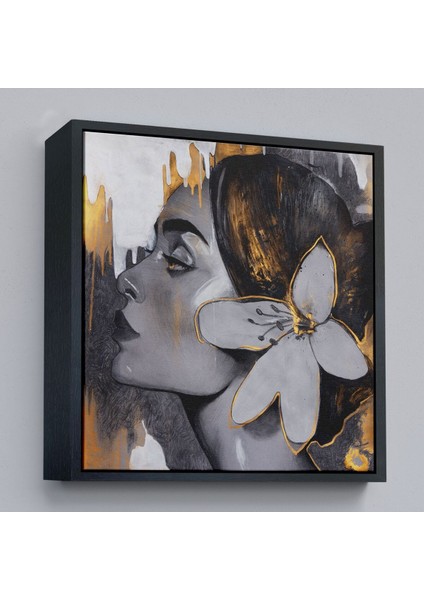 Çerçeveli Çağdaş Altın Desenli Soyut Kadın Kanvas TABLO-5907