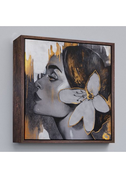 Çerçeveli Çağdaş Altın Desenli Soyut Kadın Kanvas TABLO-5907 fiyatları