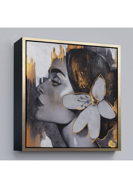 Çerçeveli Çağdaş Altın Desenli Soyut Kadın Kanvas TABLO-5907 modelleri