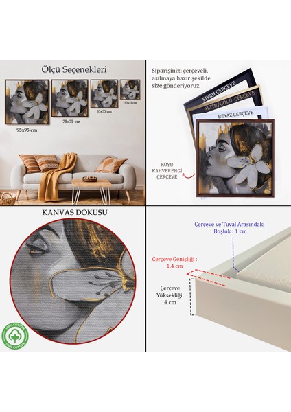 Çerçeveli Çağdaş Altın Desenli Soyut Kadın Kanvas TABLO-5907 indirimleri