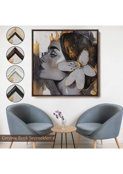 Çerçeveli Çağdaş Altın Desenli Soyut Kadın Kanvas TABLO-5907