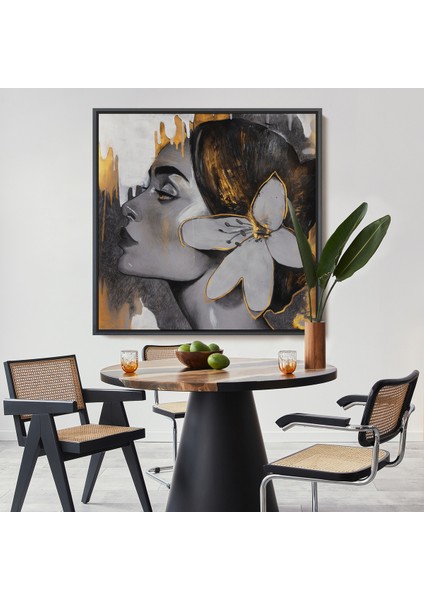Çerçeveli Çağdaş Altın Desenli Soyut Kadın Kanvas TABLO-5907