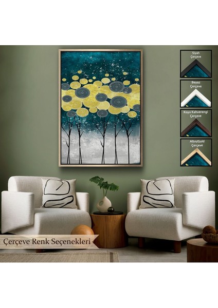 Çerçeveli Gece Görünümlü Kanvas Tablo, Altın Renkli Çağdaş Modern Kanvas TABLO-4972