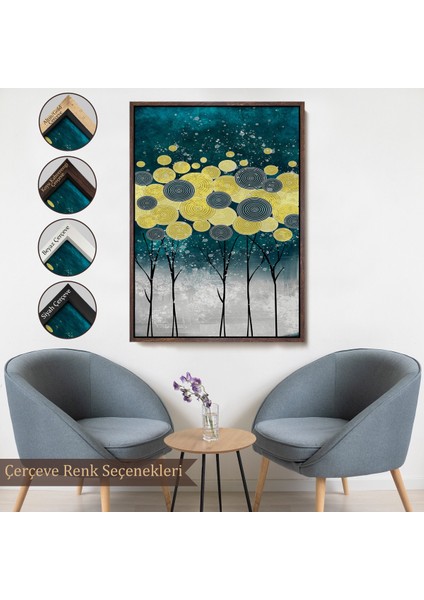 Çerçeveli Gece Görünümlü Kanvas Tablo, Altın Renkli Çağdaş Modern Kanvas TABLO-4972