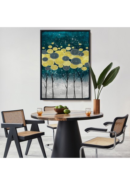 Çerçeveli Gece Görünümlü Kanvas Tablo, Altın Renkli Çağdaş Modern Kanvas TABLO-4972