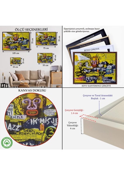 Çerçeveli Jean Michel Basquiat Şehir Sanatı Kanvas TABLO-5095 indirimleri