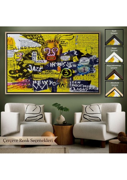 Çerçeveli Jean Michel Basquiat Şehir Sanatı Kanvas TABLO-5095