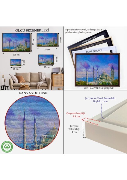 Çerçeveli Sultan Ahmet Camii Yağlıboya Görünüm Kanvas Duvar TABLOSU-3691 indirimleri