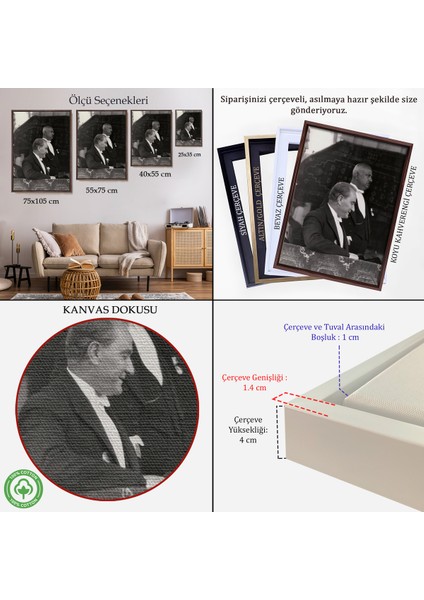 Çerçeveli Mustafa Kemal Atatürk Duvar Tablosu -6052 indirimleri