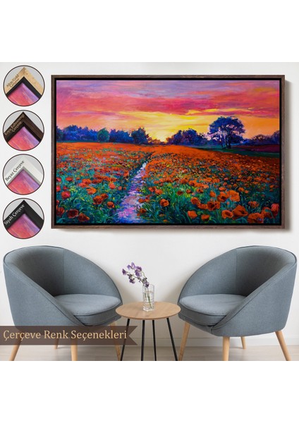 Çerçeveli Haşhaş Tarlasının Yağlı Boya TABLOSU-1211