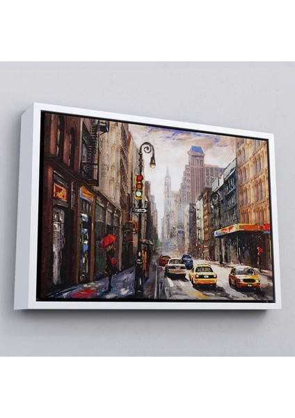 Çerçeveli New York Sokakları ve Sarı Taksi Yağlıboya Görünüm TABLO-3550 fırsatları