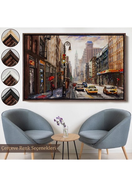 Çerçeveli New York Sokakları ve Sarı Taksi Yağlıboya Görünüm TABLO-3550