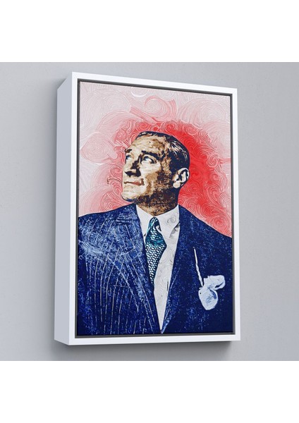 Çerçeveli Mustafa Kemal Atatürk'ün Yağlıboya Görünümlü Portre Çizimi Dekoratif Kanvas Tablo-81