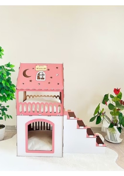 Küçük Irk Ahşap Dekoratif Köpek ve Kedi Evi, Renkli ve Şık Tasarım