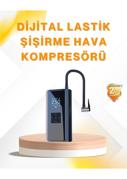 LED Fenerli ve Sos Işıklı Çok Fonksiyonlu Hava Kompresörü