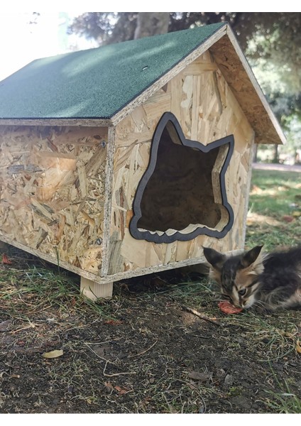 Suya Dayanıklı Şık Ahşap Kedi Kulübesi, Kahverengi, Dayanıklı ve Estetik Tasarım
