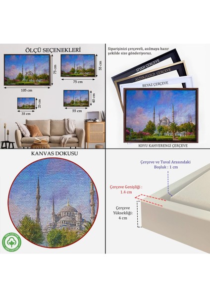 Çerçeveli Sultan Ahmet Camii Yağlıboya Görünüm Kanvas Duvar TABLOSU-3692 indirimleri