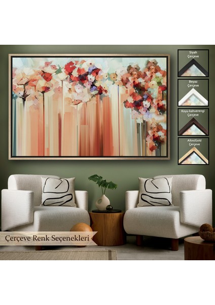 Çerçeveli Soyut Çiçekler Yağlıboya Görünüm Dekoratif Kanvas Duvar TABLOSU-3540