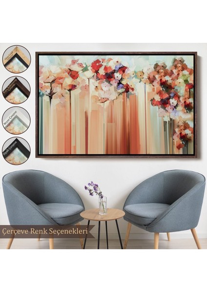 Çerçeveli Soyut Çiçekler Yağlıboya Görünüm Dekoratif Kanvas Duvar TABLOSU-3540