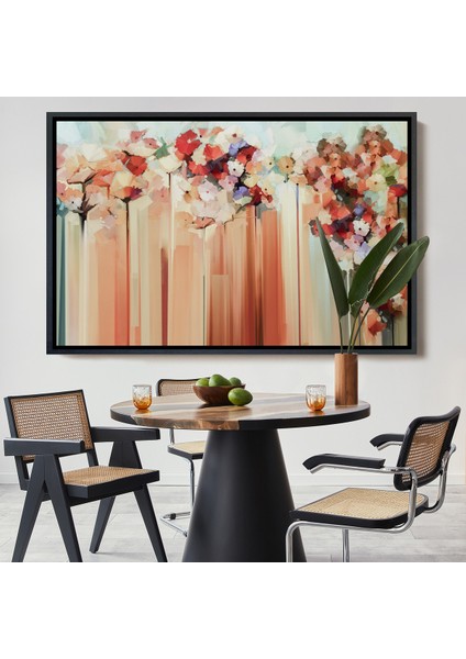 Çerçeveli Soyut Çiçekler Yağlıboya Görünüm Dekoratif Kanvas Duvar TABLOSU-3540