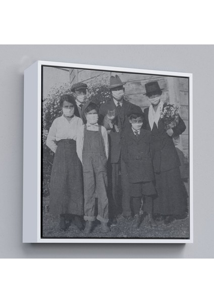 Çerçeveli 1918 Ispanyol Gribi Krizi, Maskeli Kedi, Kanvas TABLO-5328