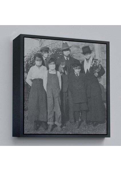 Çerçeveli 1918 Ispanyol Gribi Krizi, Maskeli Kedi, Kanvas TABLO-5328 fırsatları