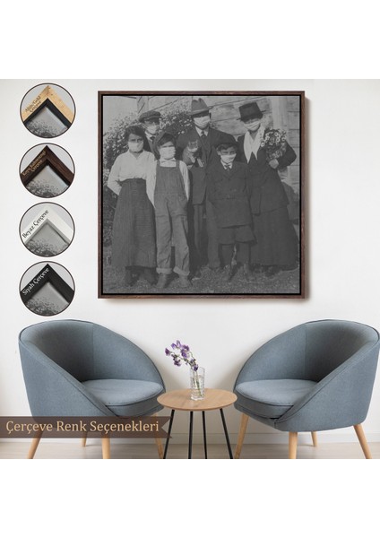 Çerçeveli 1918 Ispanyol Gribi Krizi, Maskeli Kedi, Kanvas TABLO-5328