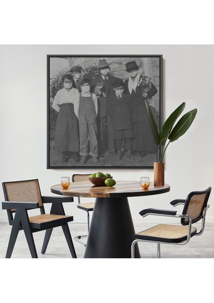 Çerçeveli 1918 Ispanyol Gribi Krizi, Maskeli Kedi, Kanvas TABLO-5328