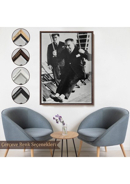 Çerçeveli Atatürk Portre Tablosu Mustafa Kemal Atatürk Dikdörtgen Dekoratif Kanvas TABLO-146